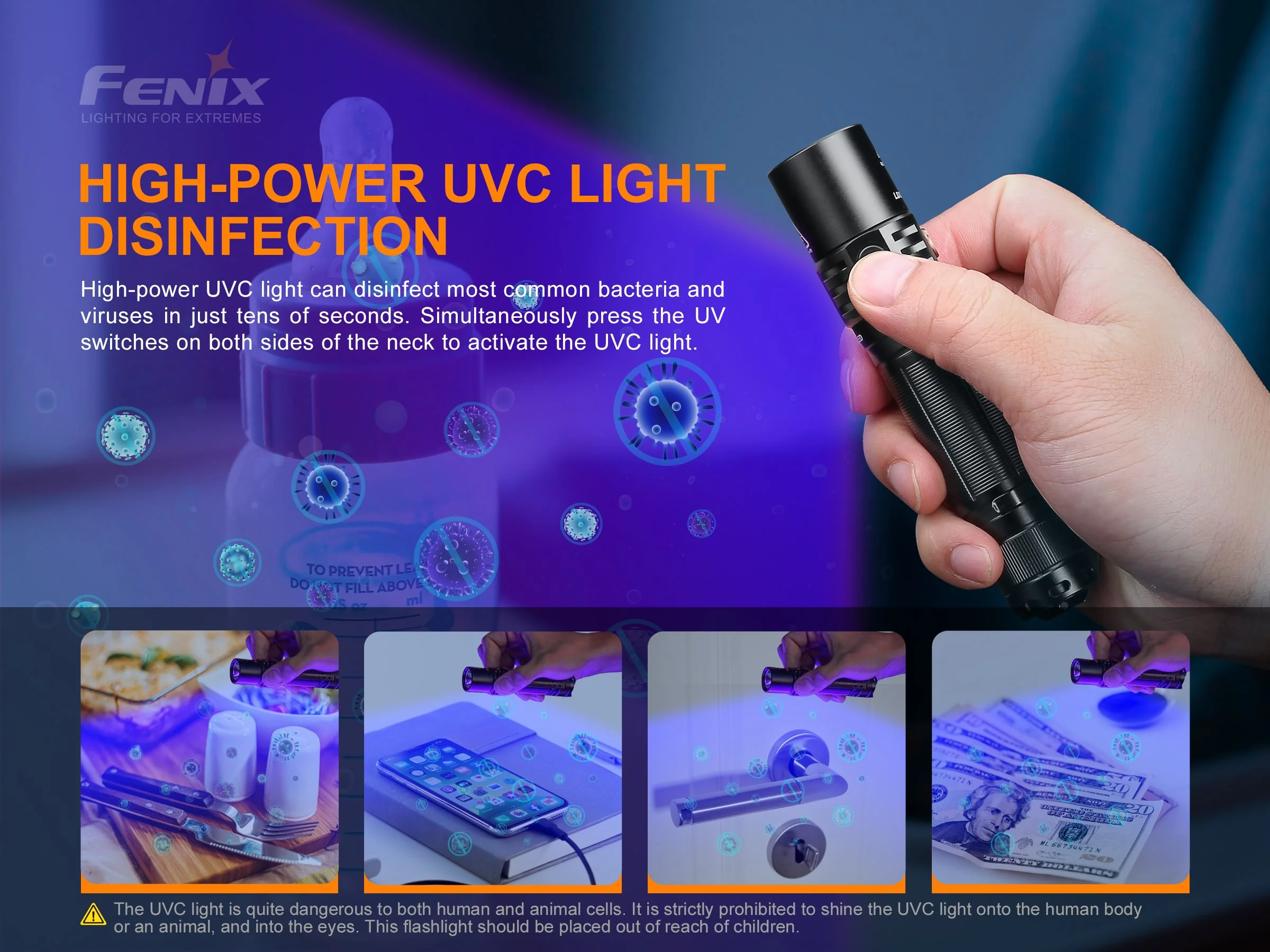 Fenix LD32 UVC 1200 lumen USB rechargeable LED flashlight