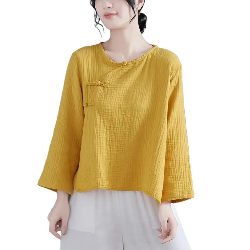 Plus size Women Vintage cotton blouse Tops Chinese Style Spring Autunm loose casual cotton linen shirts blusas feminino