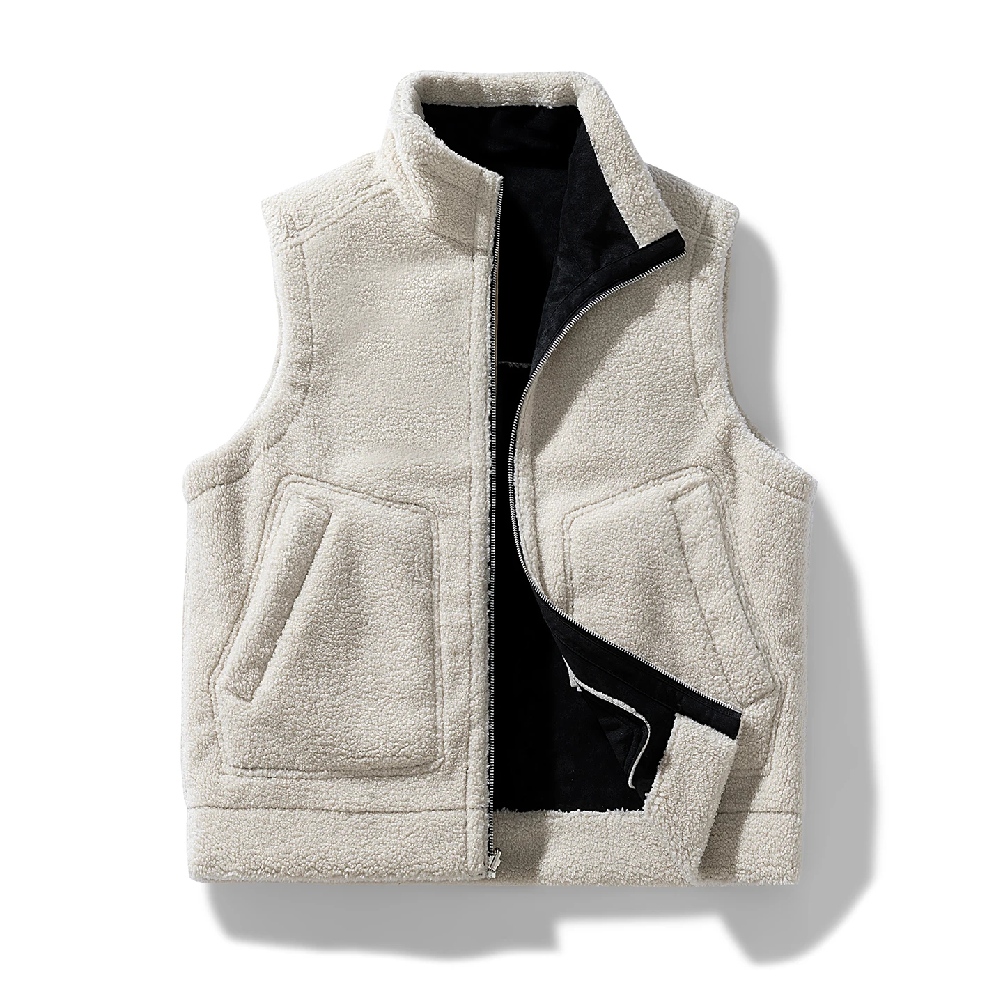 

Winter Double-Sided Wear Vest Men Fleece Fashion Waistcoat Couple Casual Warm Vests Stand Collar Zipper Sleeveless Jackets Coat