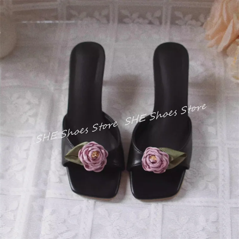 

Vintage Rose Decor Square Toe High Heel Women Sandals Summer Catwalk Slingabck Pumps Ladies Slippers Gladiator Shoes