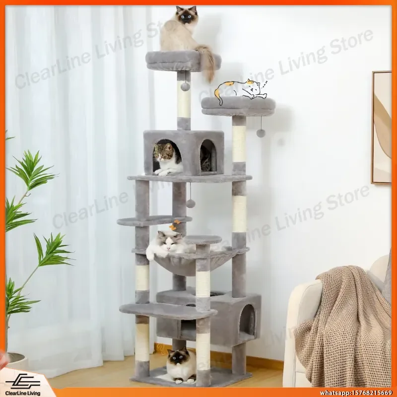 

Large Cat Tree Tower for Indoor Cats with Sisal Scratching Posts Hammock Padded Perches Condos Toys Multi-Level Climbing