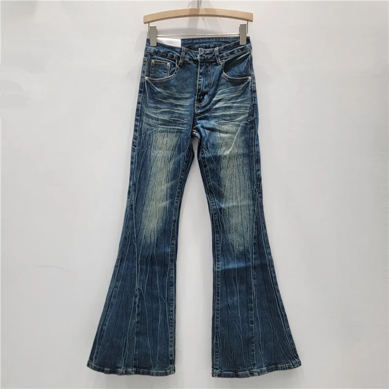 Americano cintura baixa queimado jeans para mulheres outono lavado angustiado fino ajuste calças jeans moda retro laço apliques calças