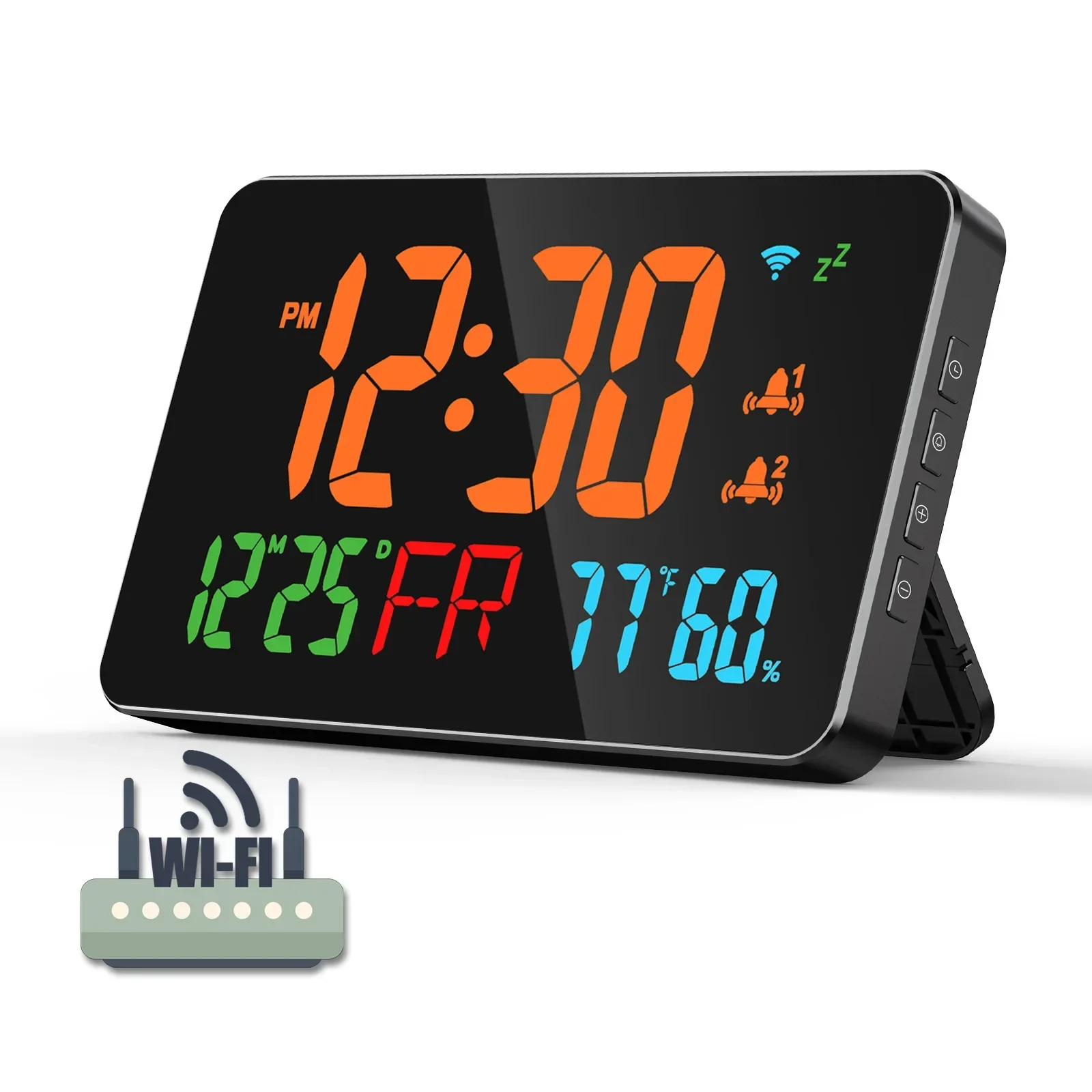 WiFi Smart Desktop Clock with Digital LED Display Calendar, Thermometer, and Hygrometer APP Remote Monitoring for Home Use