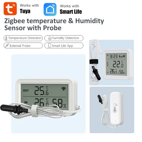 Tuya Zigbee Humidity Temperature Sensor with External Probe for Smart Home Tuya Zigbee Hub Ruquired Work with Smart Life