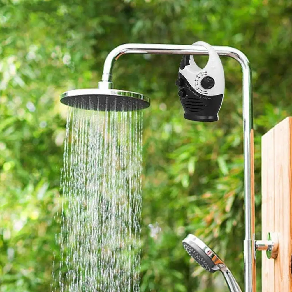 Waterproof Shower Radio Am Fm Battery Powered Portable Speakers Hook Handle Shower Room Bathroom Sound System Outdoor Portable