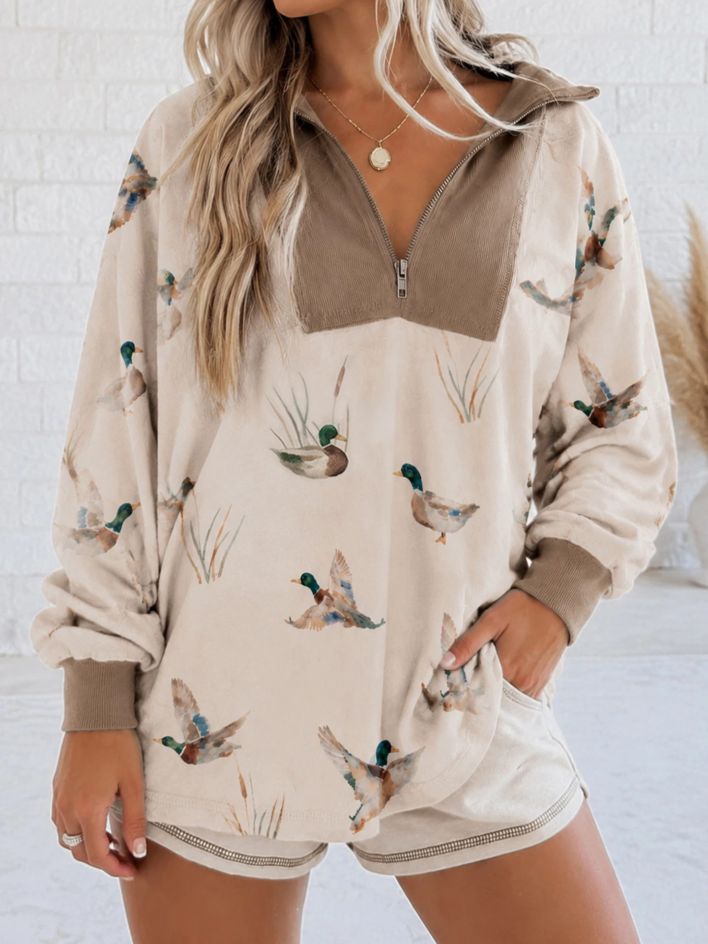 DearLover Animal Print Long Sleeve Hoodie Women's Loose Warm Top Spring Autumn New Style Half Zip Design Casual Fashion