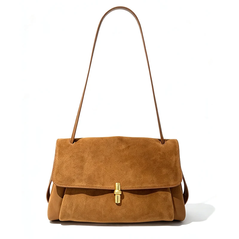 Sac à main en daim véritable pour femme, sacs à bandoulière de luxe 2026, sacs à rabat avec fermoir, sacs fourre-tout pour femme, sacs de ville en cuir véritable naturel, sacs de travail pour femme