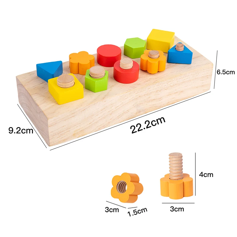 Placa de quebra-cabeça de combinação de parafusos de madeira - Brinquedo cognitivo divertido de reconhecimento de cores geométricas com blocos de cores misturadas - Design de madeira natural