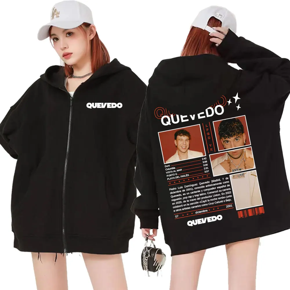 Rapper QUEVEDO Album 2025 Tour Zipper Hoodies Fashion  Hip Hop Jacket Streetwear Pullover Men Women Casual Fleece Zip Up Hoodie