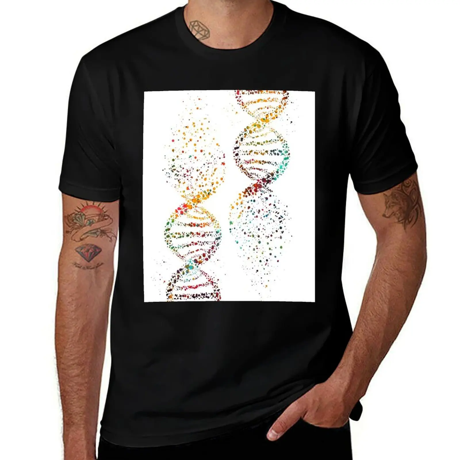 DNA, Watercolor Art,Dna double helix genetic T-Shirt tops kawaii clothes cute tops clothing for men