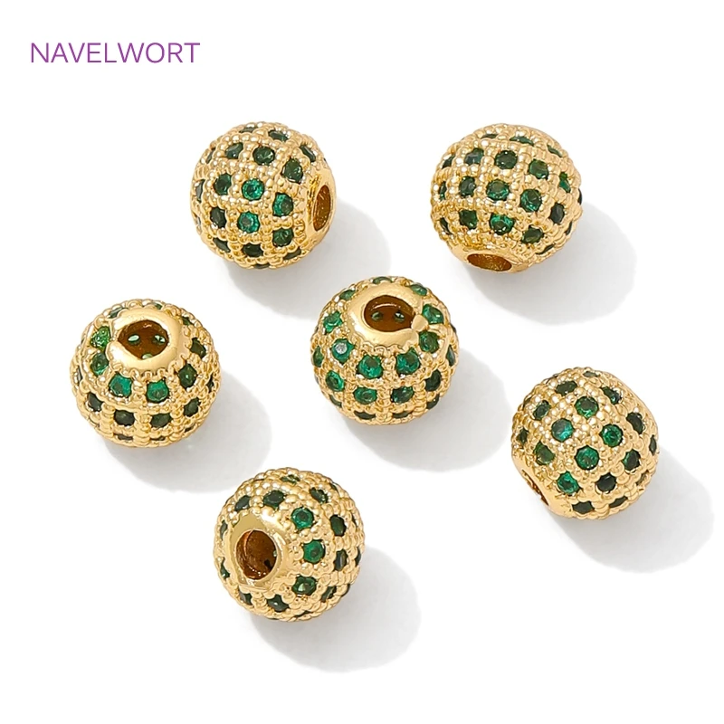 18K Gold Plated Brass Spacer Beads with Zircon Round Loose Beads,Separators For Beads,Beads For Bracelet,DIY Jewelry Findings image 5