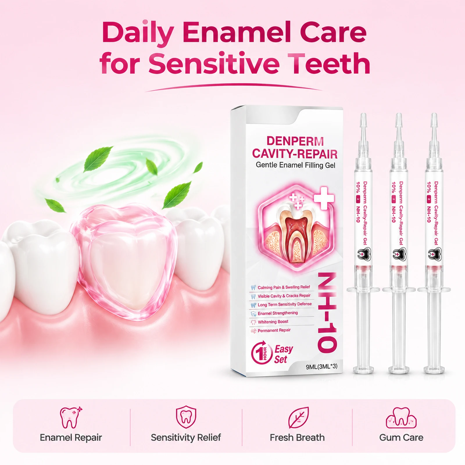 Relieve Gum Care Gel 3 Syringes of Gel Reducing Sensitivity After Teeth Whitening Daily Enamel Care Damaged Tooth Restore Serum