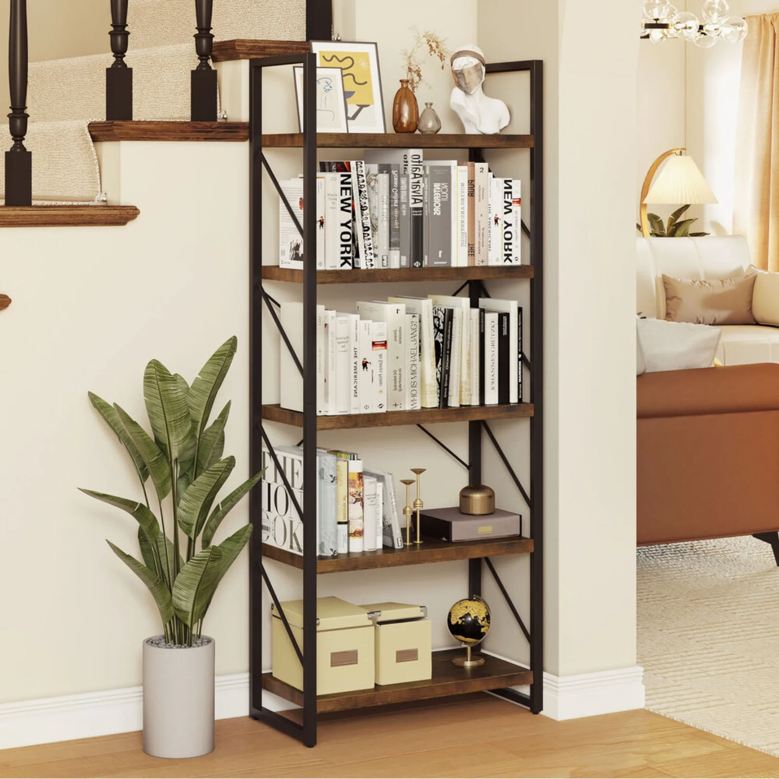 

Industrial 4-6 Shelf Wood Bookcase Bookshelf Storage Display Rack Book Shelving United States