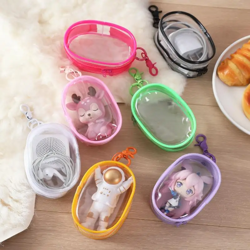 1PC Portable Clear Figure Display Keyring Bag Waterproof PVC Oval Hanging Blind Box Storage Bags Keychain Organizer Case view 2