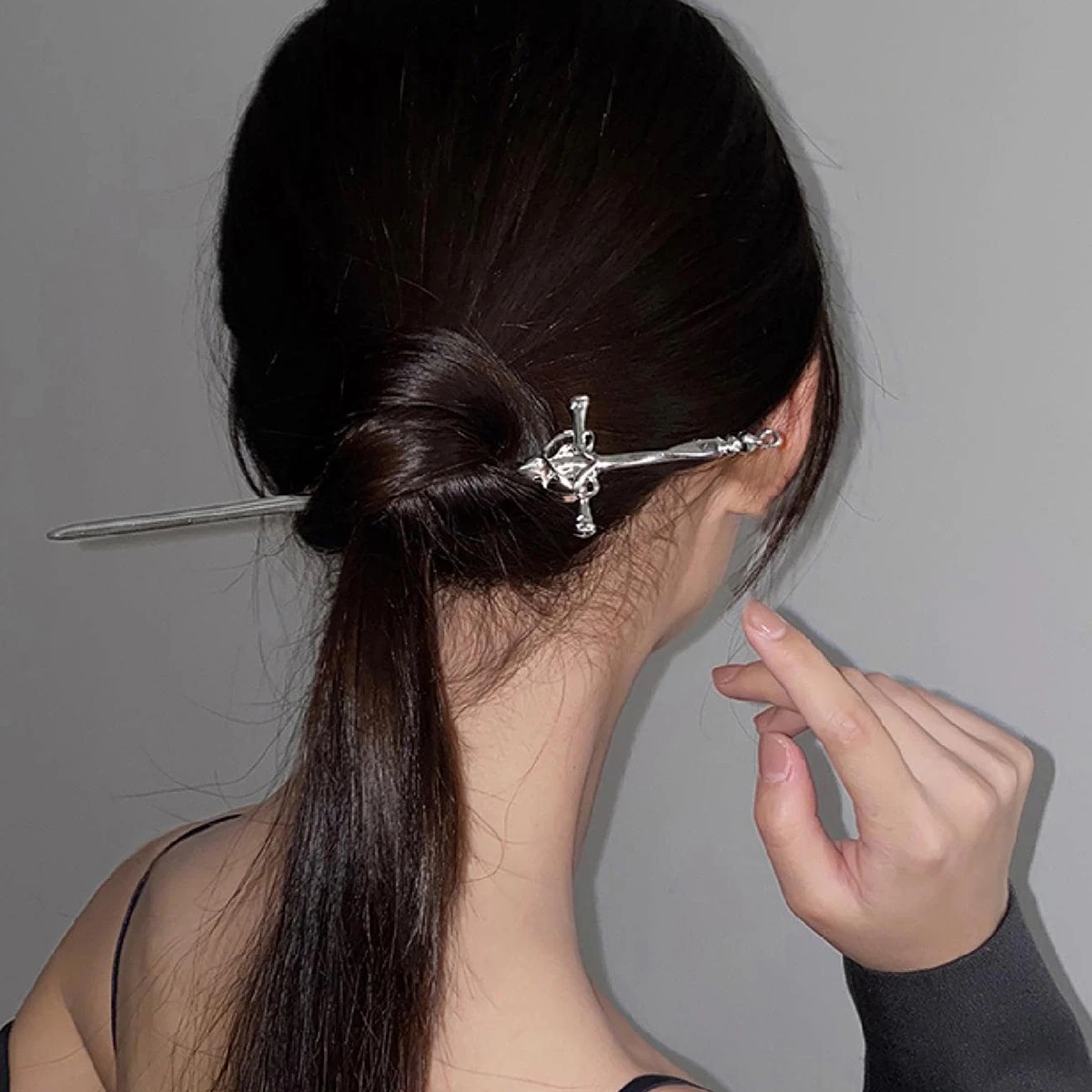 Metal Gray Sword Styling Pins Black Wicca Witch Hair Stick Slide Renaissance Festival Hair Acceossories for Women