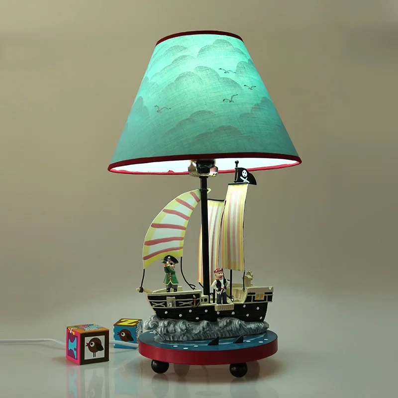 Pirate ship table lamp Mediterranean boy bedroom bedside lamp children's room creative lovely cartoon boy decorative lamp