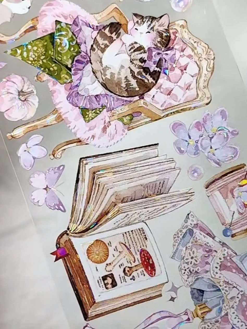 5M Xiao Wang Paper, Meow Rabbit Old Bookstore Shell Shiny Pink Flower Pet Washi Tape Collage Planner