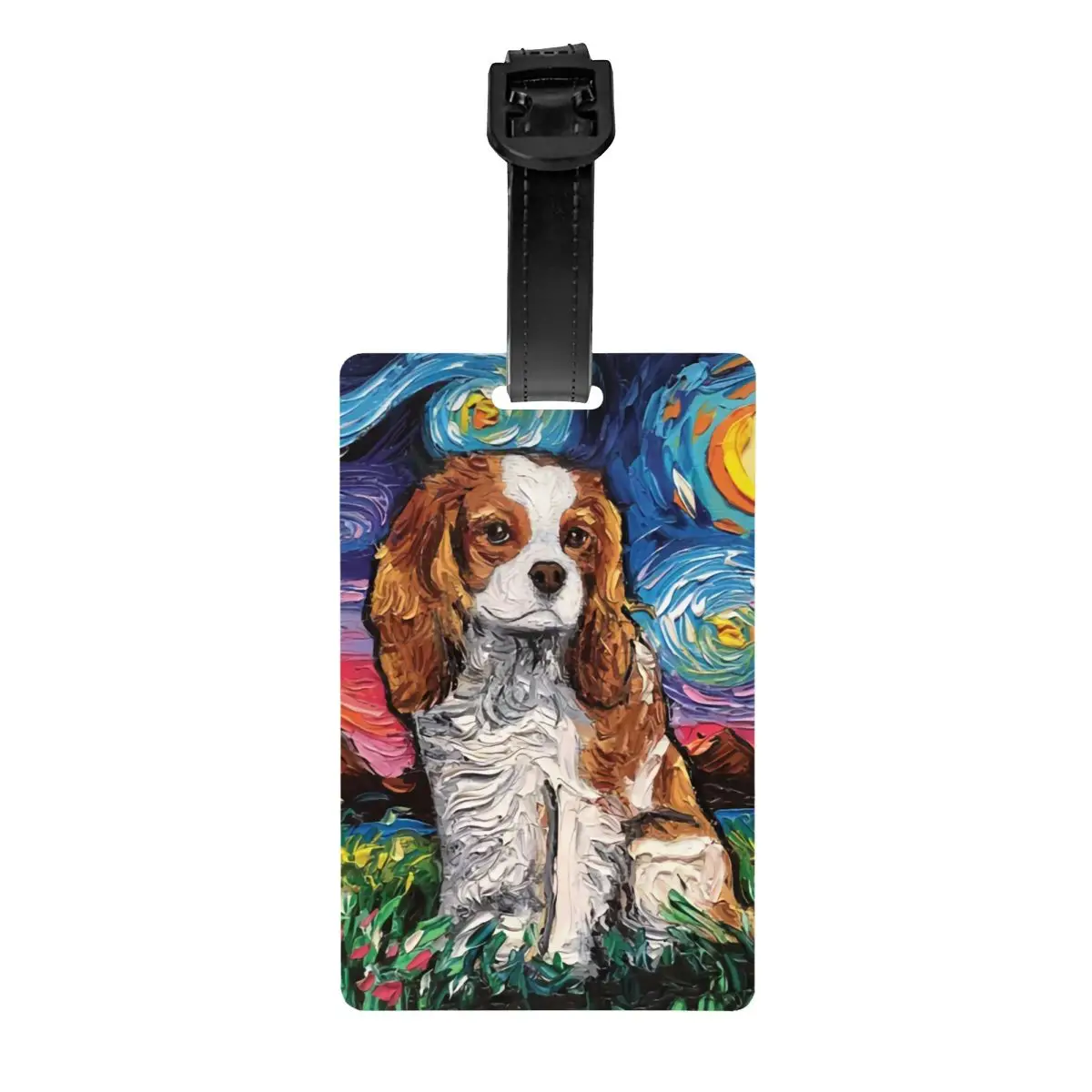 Etiqueta de equipaje artística personalizada para retratos de mascotas Cavalier King Charles Spaniel, maleta para perros, equipaje, cubierta de privacidad, etiqueta de identificación