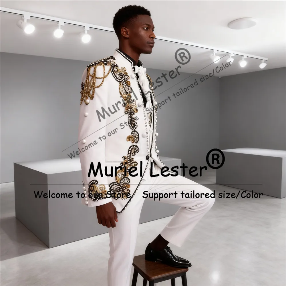 Trajes exclusivos con cuentas de perlas para hombre, Blazers italianos de diseño para novio, traje personalizado de 3 piezas, esmoquin de negocios para hombre