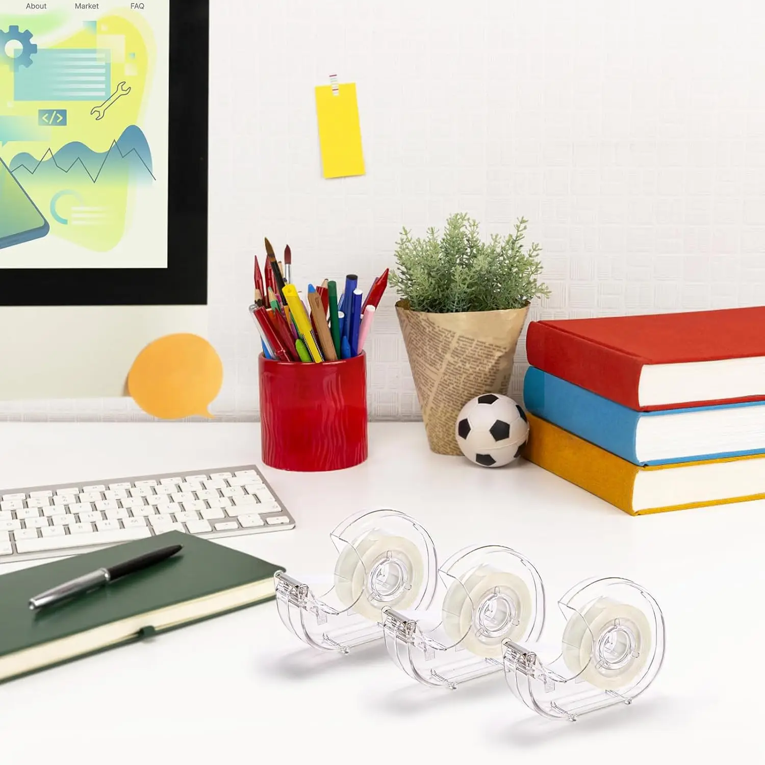 Transparent Tape and Dispenser, Refillable Tape Dispenser, Office Tape Rolls, Transparent Tape Gift Wrapping, Craft, School