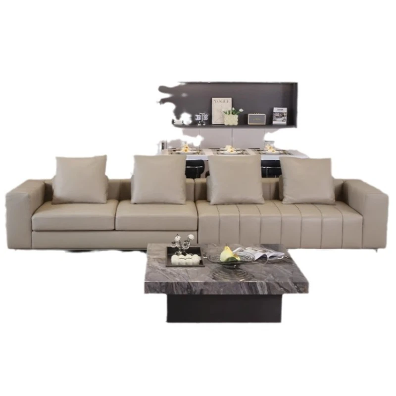 

Minimalist designer high-end first-layer cowhide large flat-layer villa living room leather piano key sofa