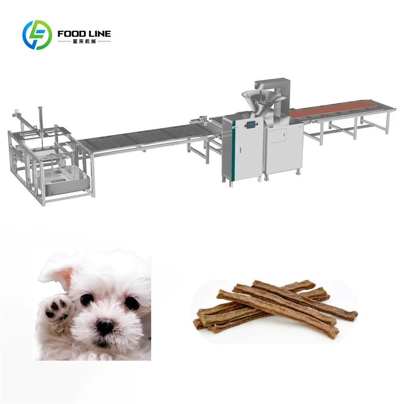 خط تجهيز اللحوم SS304 الأوتوماتيكي الكامل آلة بثق أغذية الحيوانات الأليفة أداة ستوفير السجق نظام إنتاج يعامل متشنج