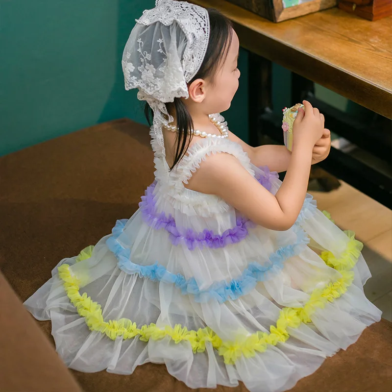 

New Summer girls' puffy skirts, cute princess dresses, style strappy dresses, and baby girls' evening gowns