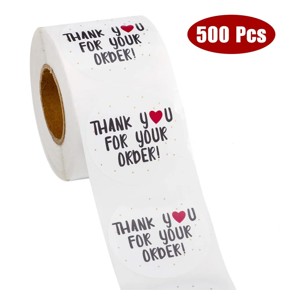 50-500pcs Round Thank You For Your Order Sticker White Labels Sticker Heart Thanks For Shopping Shop Local Handmade Sticker