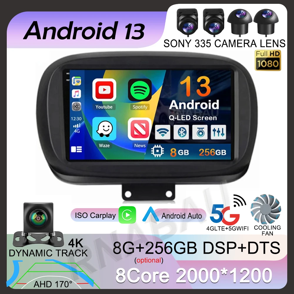 

Android 13 Carplay Auto Car Radio for Fiat 500X 2014-2020 Multimedia Video Player Navigation GPS Stereo WIFI+4G 2 Din 2din DVD