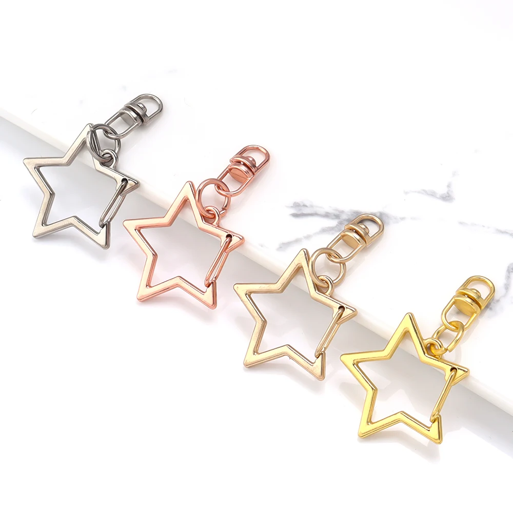 10pcs/lot 3.4x2.4cm Alloy Pentagonal Star Shape Keychain Pendants For DIY Making Clothing Bags Zipper Accessories Wholesale