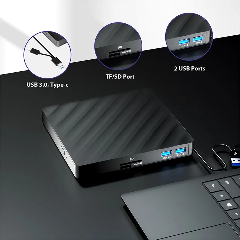 External Bluray Drive 5-in-1 BD-Combo Optical Drive USB3.0 Type-C CD DVD Reader Burner Player for Laptop PC Windows Mac