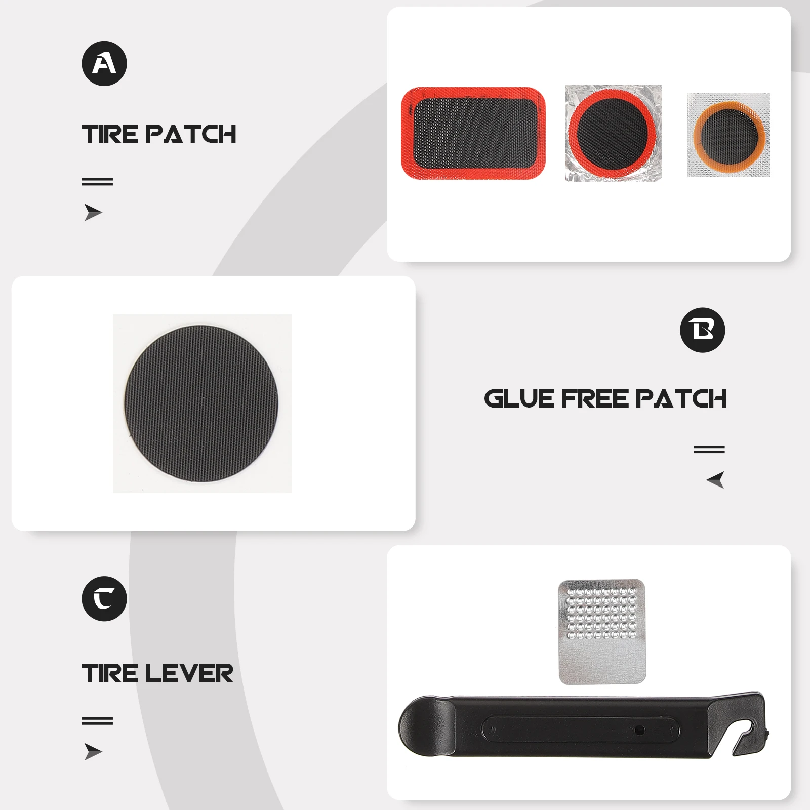 

1 set 1 Set Tire Repair Kit Tire Lever Inner Tube Patch Kit For Road Bike Mountain Bike Bicycle Repair Tool Metal Rasp Glueless