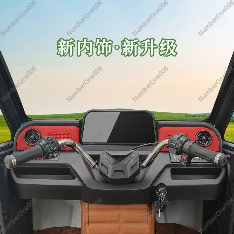 Enclosed Electric Trike for Family, Senior Adult Lady Kid Transport, All-Weather 3 Wheel Cargo Scooter