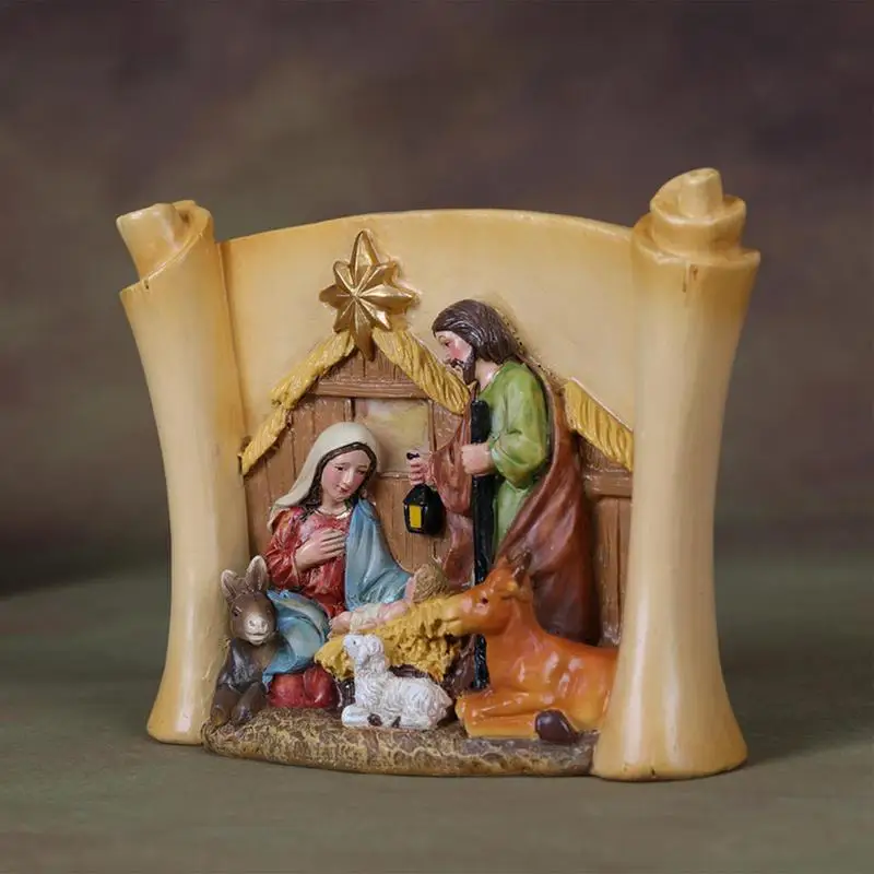 Nativity Sets Desktop Figure Christmas Crafts Decor Nativity Set Resin Nativity Figures Stable Nativity Scene Table Decor For