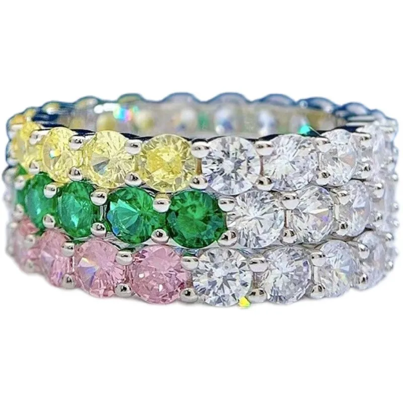 Fashionable Full Diamond Ring with Colorful Treasure Ring and High Sense Ring 925 Silver High Carbon Diamond Wedding Jewelry image 5
