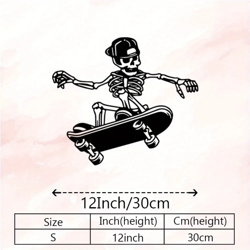 CIFBUY Skull Skateboard Iron Metal Wall Art, Rust Proof Street Sculpture Hanging Decor & Boys Room Skate Park Wall Ornament view 3
