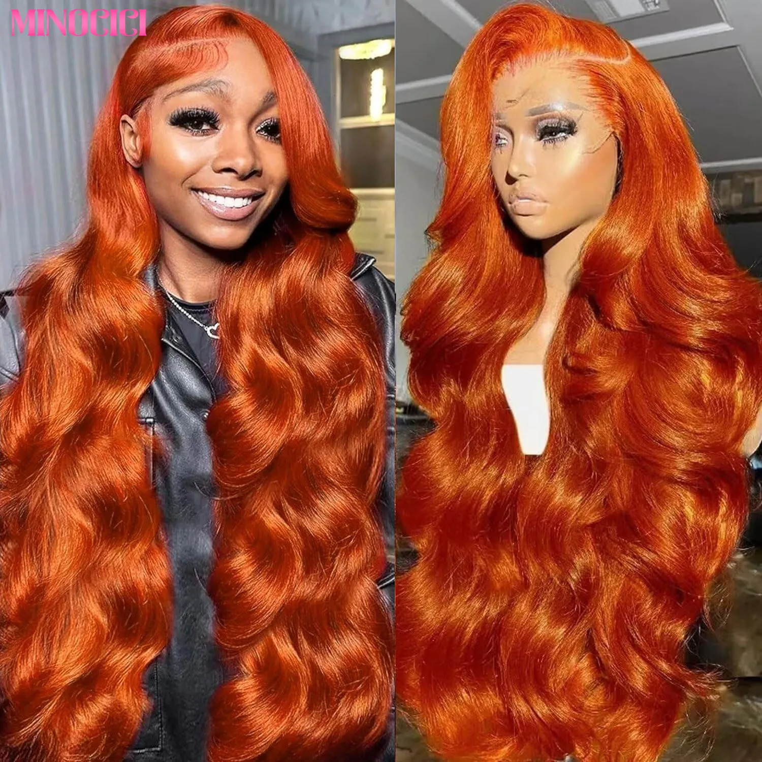 

13x6 Ginger Body Wave Lace Front Wigs Human Hair 200% Density HD Transparent Lace Frontal Wigs Human Hair Pre Plucked For Women