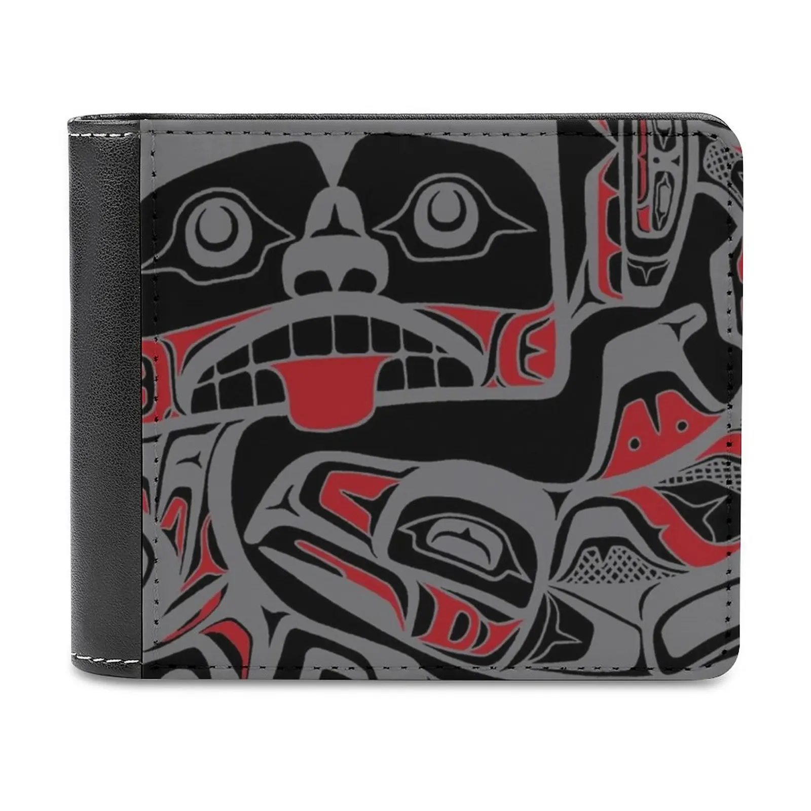 Bear And Salmon In Gray Men's Wallet Purses Wallets New Design Dollar Price Top Men Leather Wallet Tribal Tattoo Alaska British