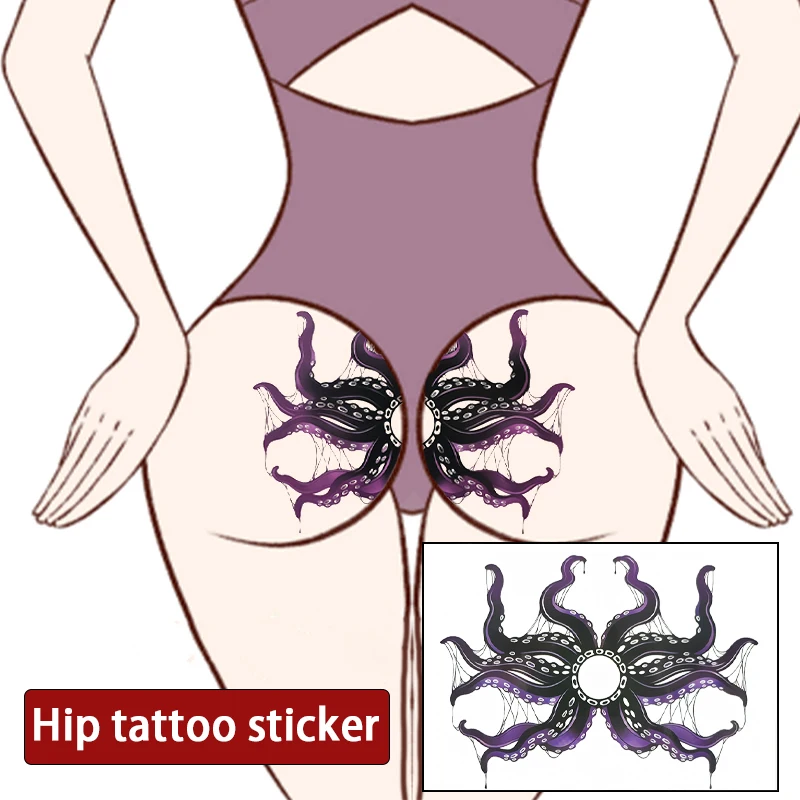 Dark Purple Sexy Squid Butt Pattern Realistic Tattoo Female Succubus Tattoo Sticker Waterproof Sweatproof Temporary Sticker