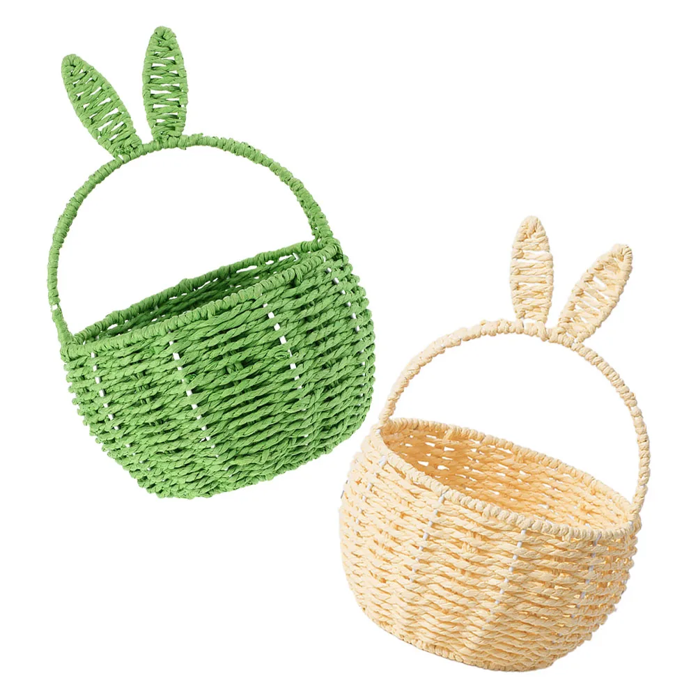 

2 Pcs RV Storage Baskets Hand Woven Rabbit Ear Basket Durable Vegetable Fruit Carrying Non Slip Base Multifunctional Organizing