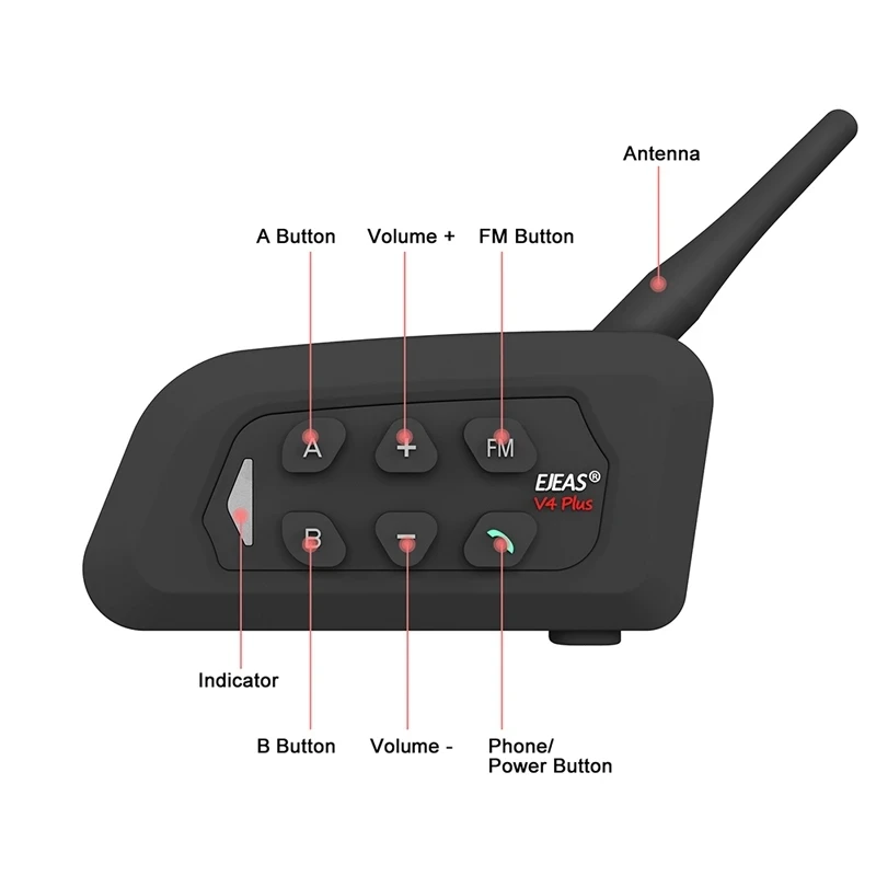 EJEAS V4 Plus Motorcycle Intercom Helmet Bluetooth Headset 1500M Full-duplex Helmet Comunicator For 4 Riders Group Talking IP65