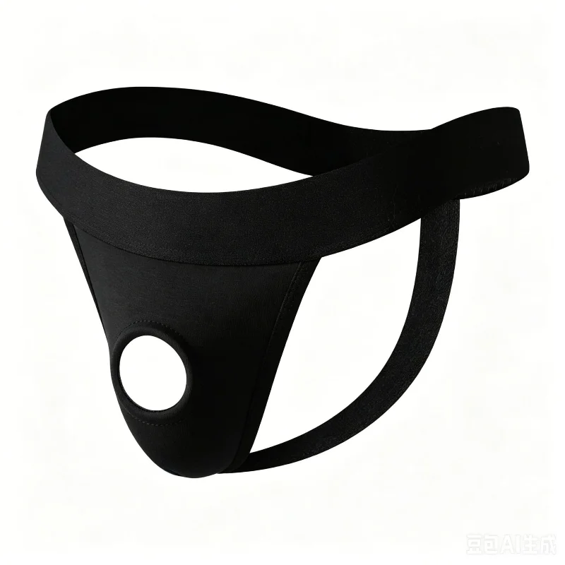 Men's Thong Front Open Built-In Silicone Ring Separation Jj Cover Hollow Underwear Enhance T-Back Jockstrap Panties Bikini