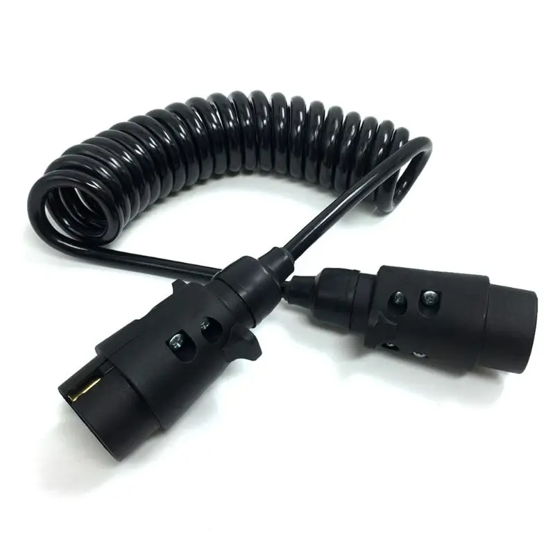 7 Way Trailer Extension Coiled Cable Universal 7Pin Trailer Connector Cable Weatherproof Trailer Extension Cable