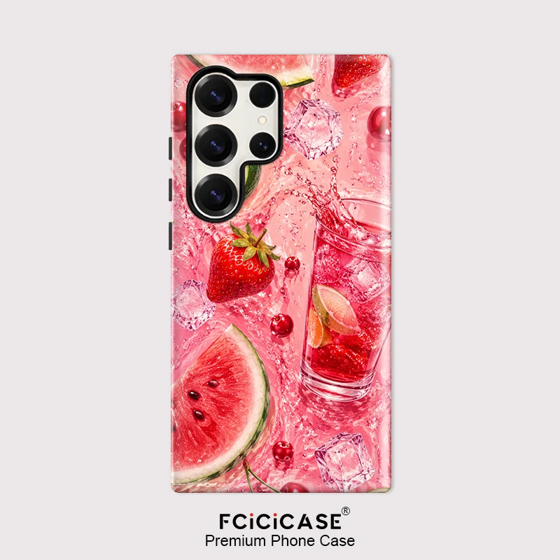 Fcicicase S26 Edge Summer Fruits Drink Phone Case For Samsung Galaxy A56 A36 A26 S24 Plus A16 S20 FE S23 Acrylic Dual Layer Capa