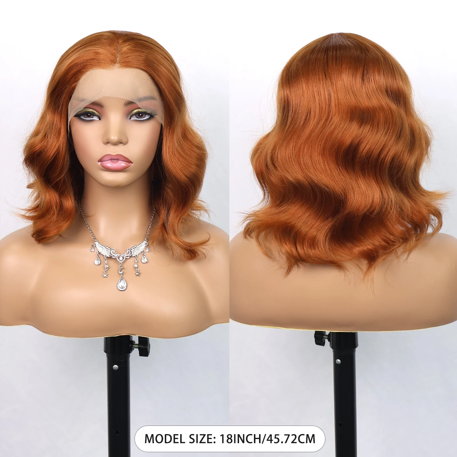 14 Inch Copper Red  Synthetic Wigs,13x4  Lace Front Wig,180% Density,Pre Plucked Copper Red Colored  Wigs For Women HD Lace