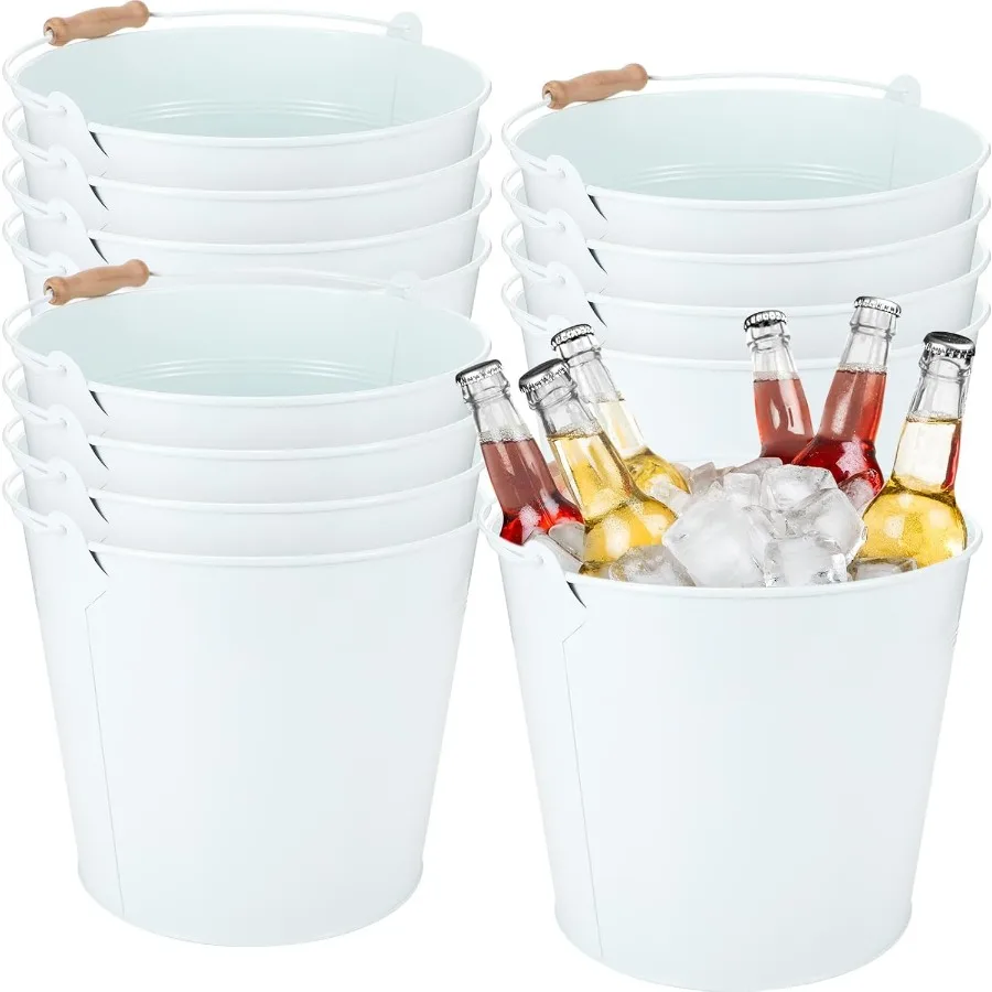 

12 Pcs Large Galvanized Metal Buckets with Handle 10 Inch Heavy Duty Stainless Steel Pails Round Pail for Party Wedding Crafts
