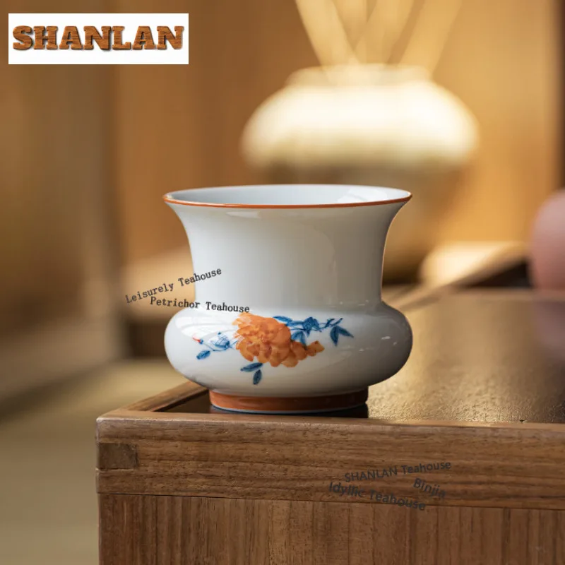 Hand-painted Peony Jianshui Luxury Tea Cup Wash Writing-brush Washer Tea Dust Cylinder Barrel Tea Residue Bucket Chaxi Ornaments