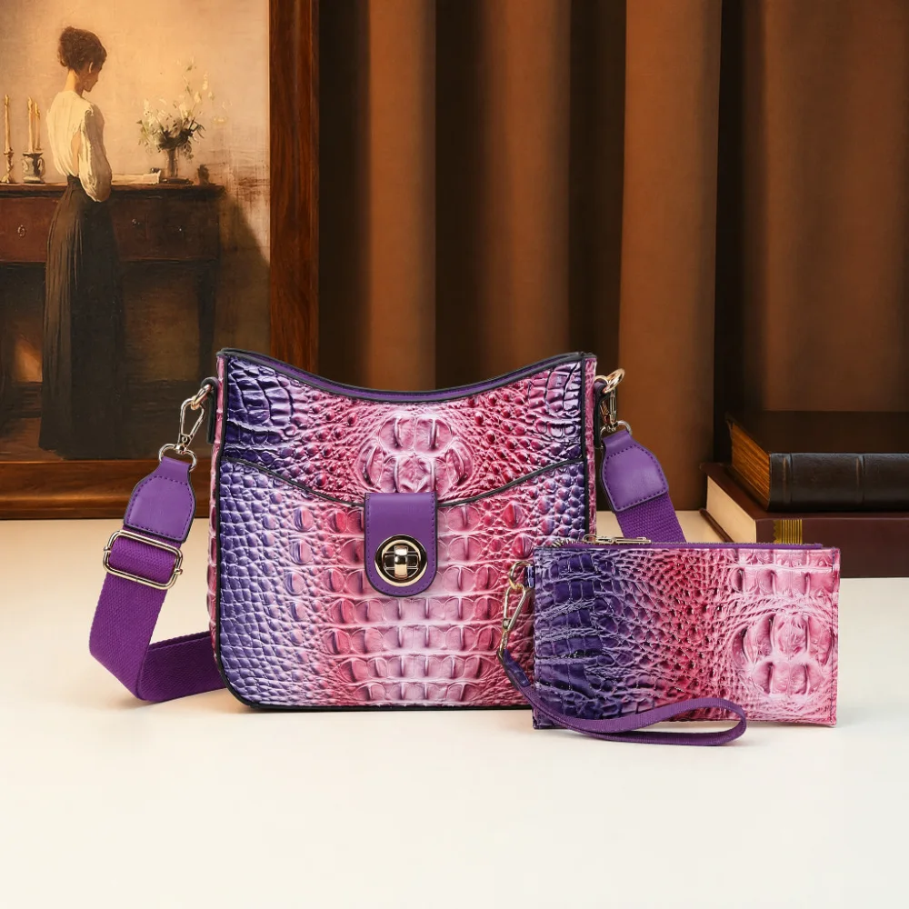 Vintage Crocodile Pattern Mother Bag Colorful Gradient Change One Shoulder Sling Stray Bags for Women