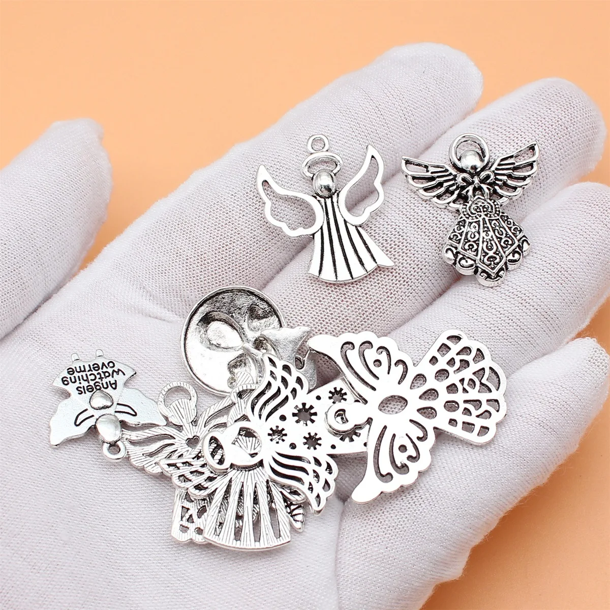 10pcs Antique Silver Color Angel Charms Pendant Collection For DIY Jewelry Making, 10 Styles, 1 of Each