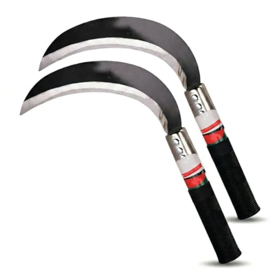 

DOITOOL 2 Pcs Hand Sickle Garden Tool, Manganese Steel Manual Weed Cutter Grass Hook Heavy Duty Japanese Weeding Scythe for Cle